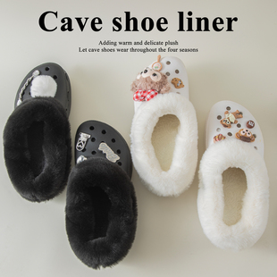 适配crocs洞洞鞋加绒内胆毛绒套冬保暖加厚可拆洗卡骆驰拖鞋棉套