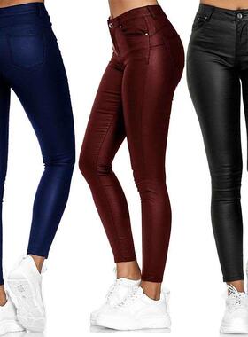 2020春新品亚马逊wish纯色皮革休闲裤小脚裤女长裤外贸E9J361