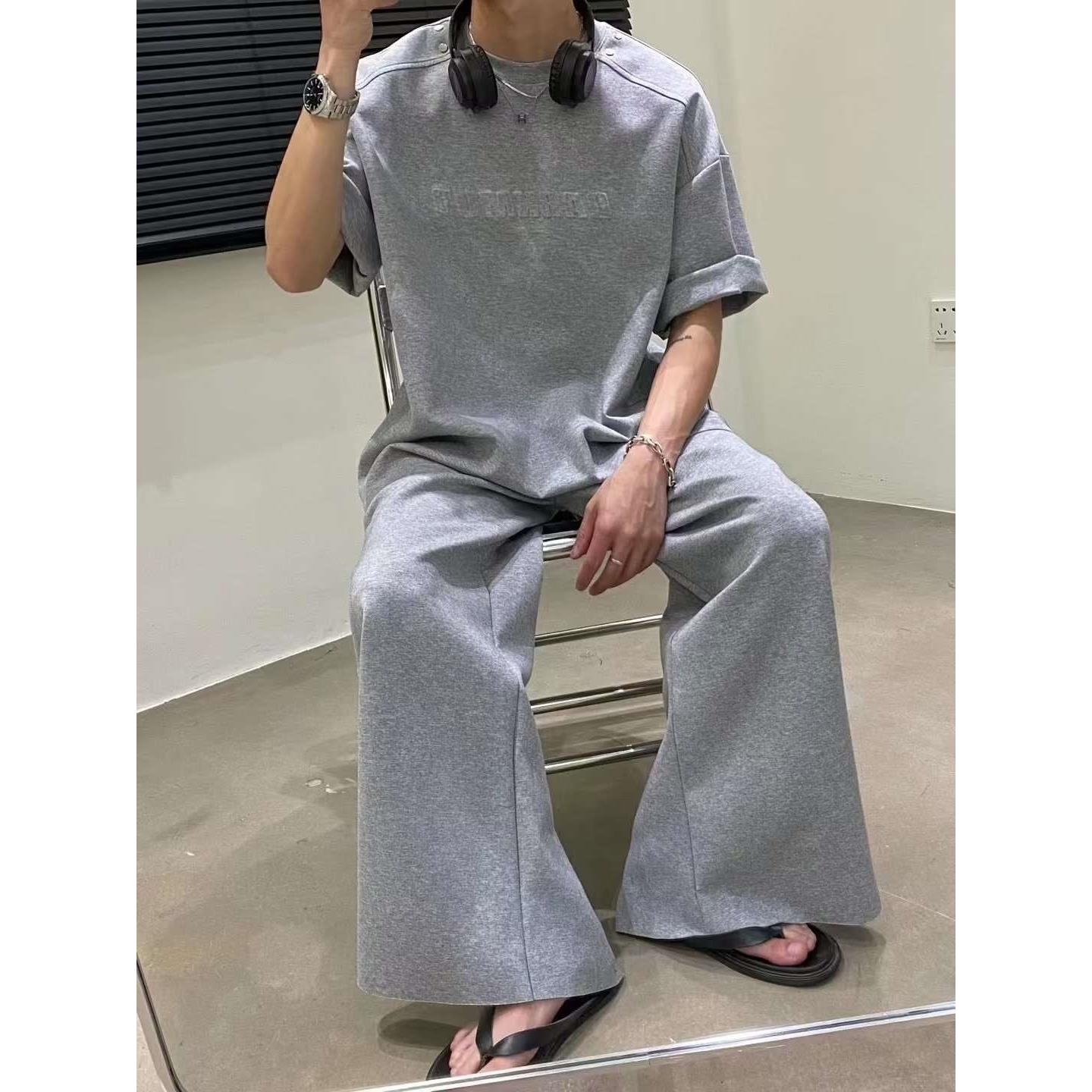 2023夏季运动休闲套装男生潮宽松男装韩版帅气百搭直筒长裤两件套