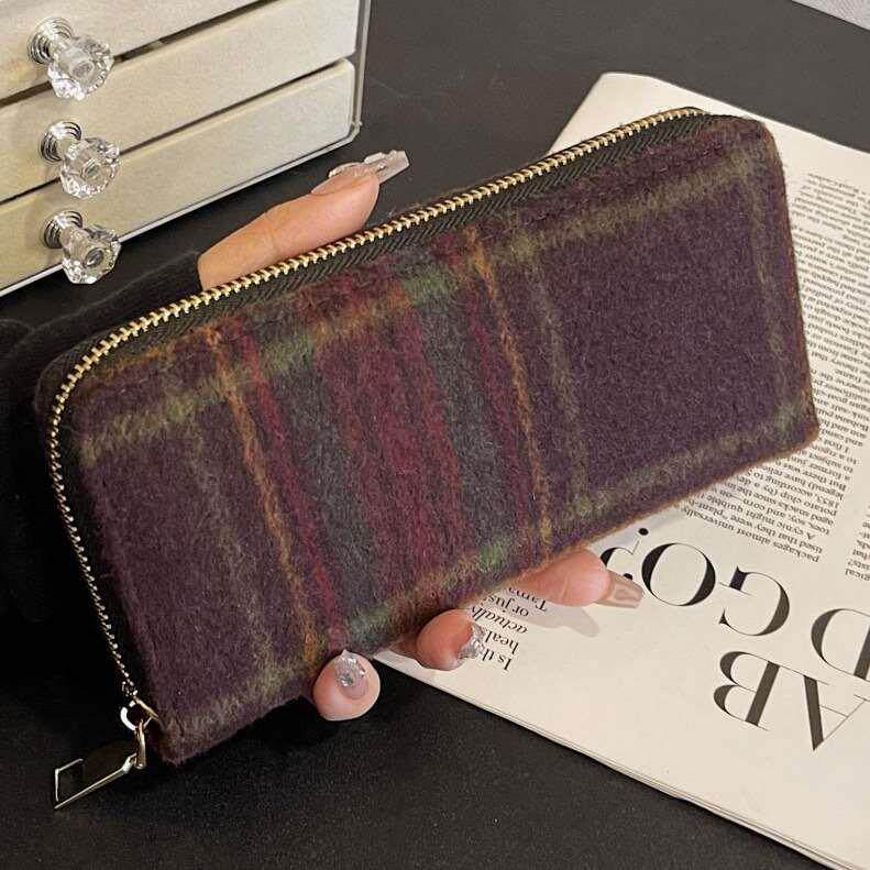 2023新款格纹毛呢中长款钱包 现货跨境钱夹零钱包Wallet bags