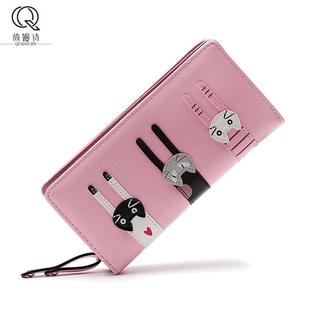 钱包女长款女士钱包时尚可爱卡通猫咪三只拉链学生潮钱夹零钱手包