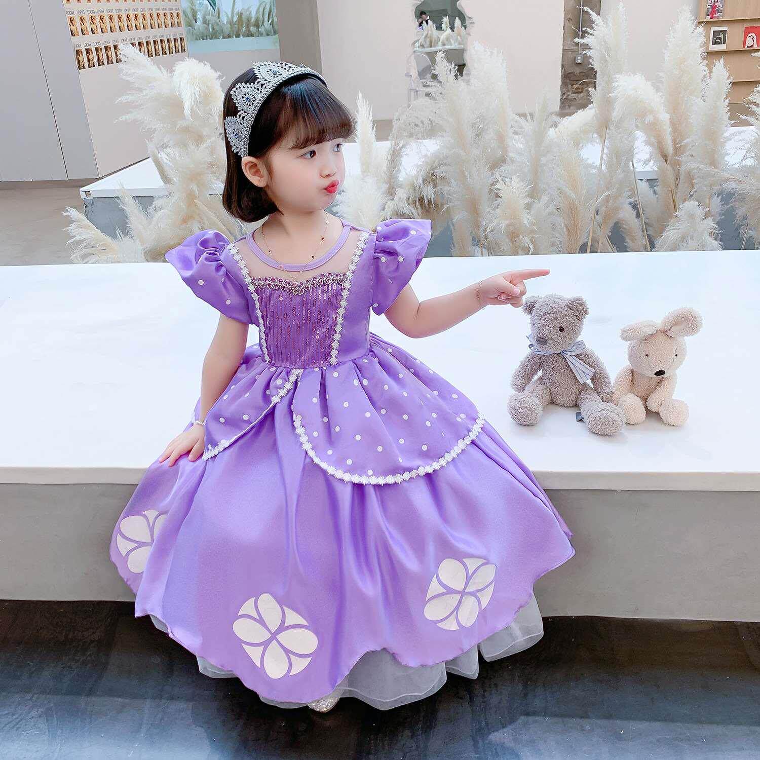苏菲亚公主裙子儿童夏季短袖蓬蓬纱生日礼服宝宝索菲亚连衣裙