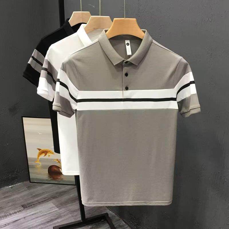 拼接polo衫男士夏季薄款潮潮流轻熟休闲短袖t恤修身夏装上衣1