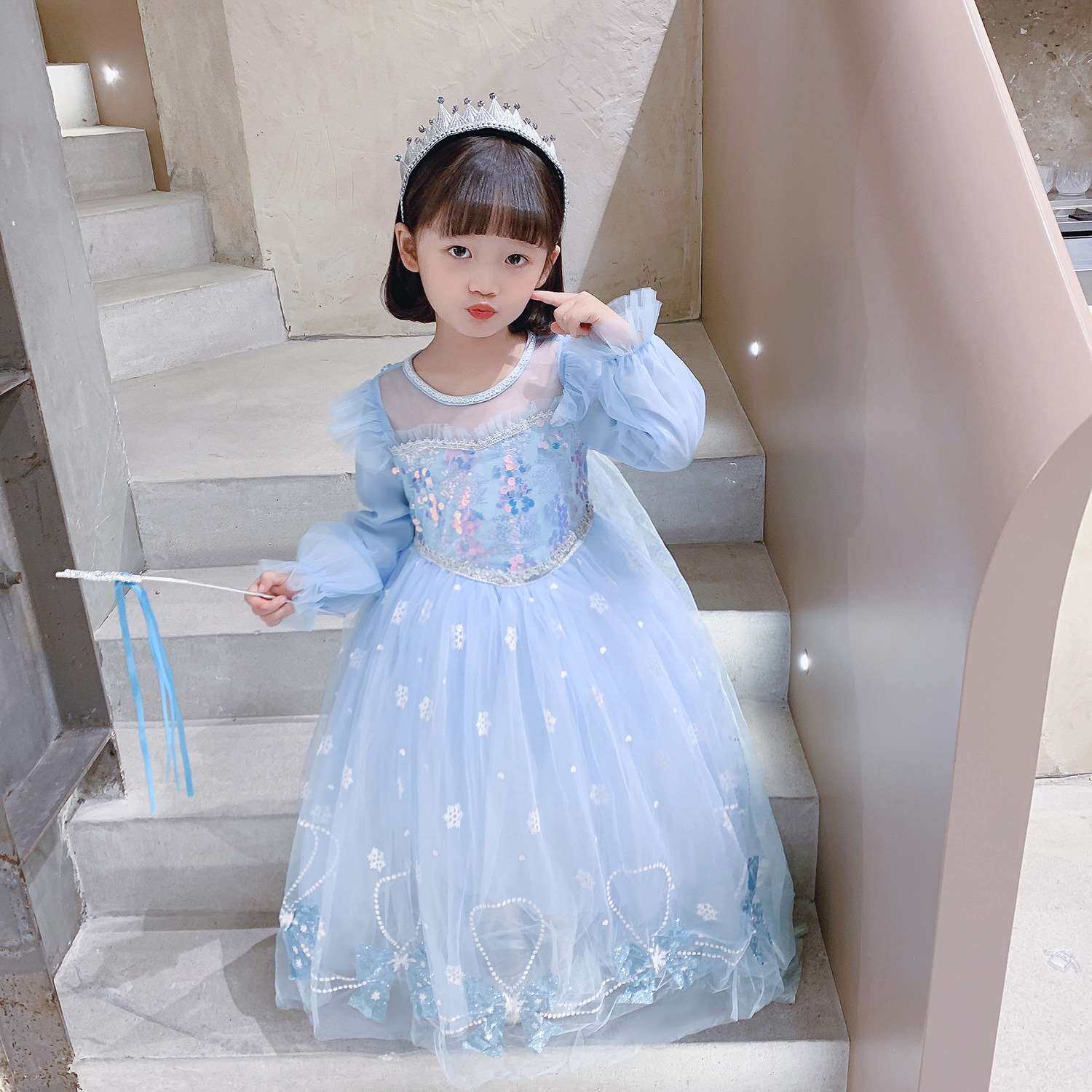 万圣节冰雪奇缘爱莎公主裙女童春秋长袖裙子礼服儿童艾莎连衣裙