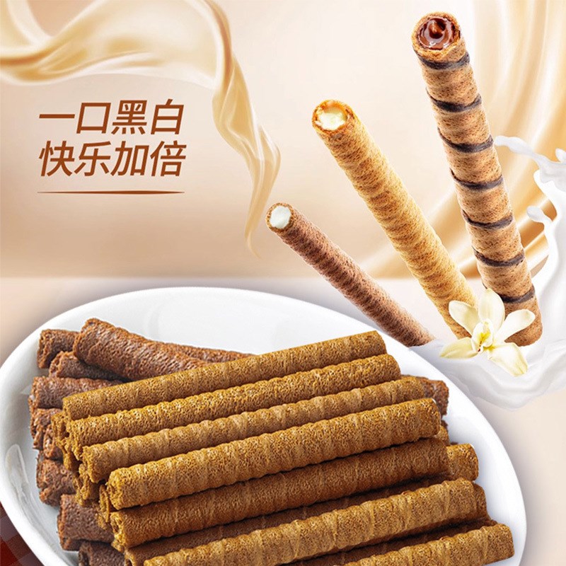 旺旺黑白配巧克力夹心卷蛋卷y香草味椰奶味整箱3kg儿童零食品