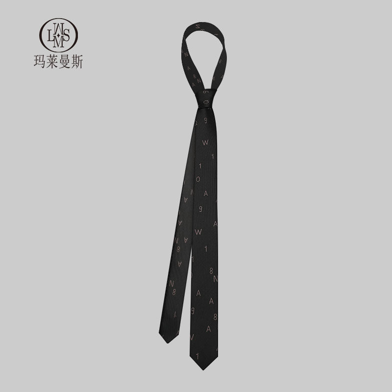 jk领带衬衫男学院风装饰女休闲黑色英文字母图案小众设计韩版细窄