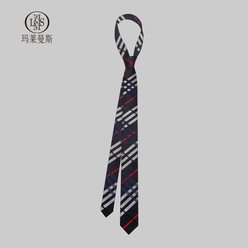 手打领带男高级感韩版细窄时尚藏青黑白红格纹休闲衬衫女装饰潮JK