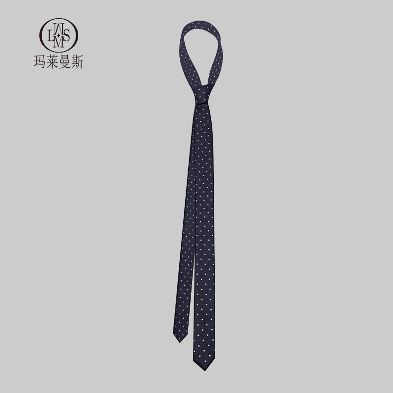 韩版领带细窄版男学院风手打衬衫装饰女蓝底白波点小众设计潮4CM