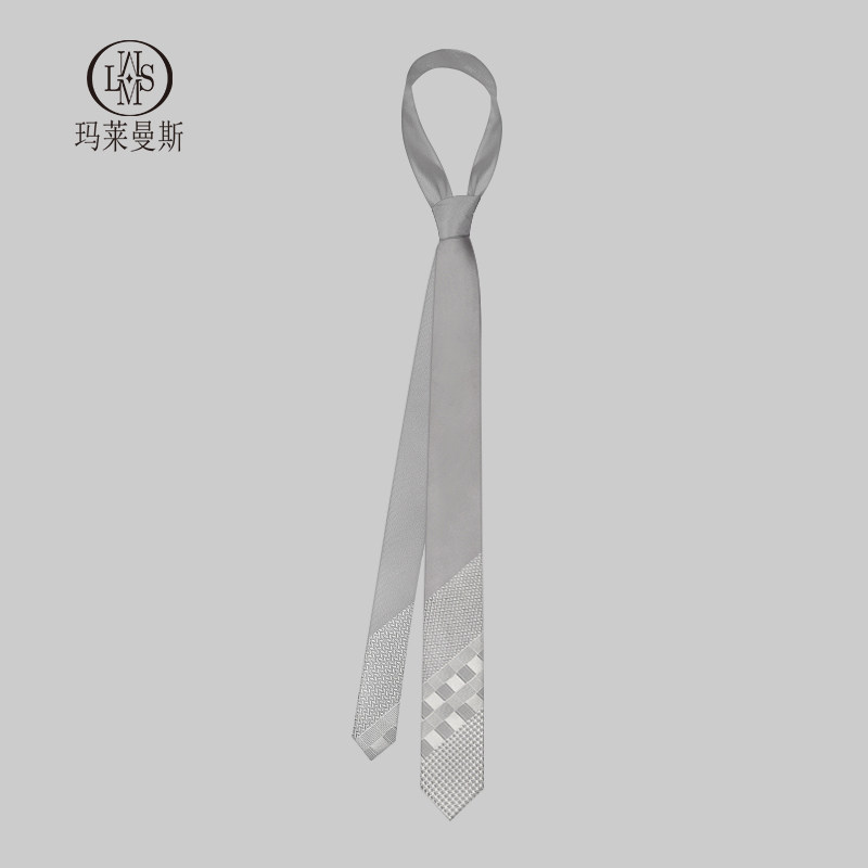 休闲领带男学院风韩版简约衬衫装饰女时尚银灰色千鸟格细窄5.5cm
