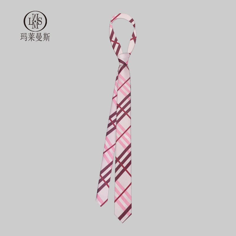 学院风格配饰女款粉色苏格兰格子领带手打款男士设计感小众礼盒装图片
