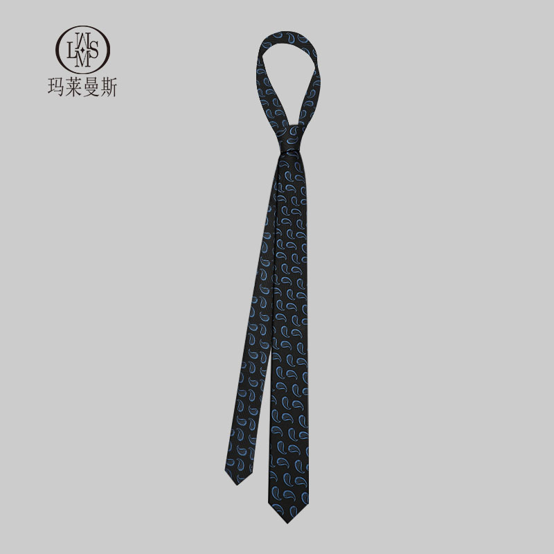 黑色小领带衬衫装饰5.5cm时尚蓝色水滴图案韩版细窄休闲年轻男女