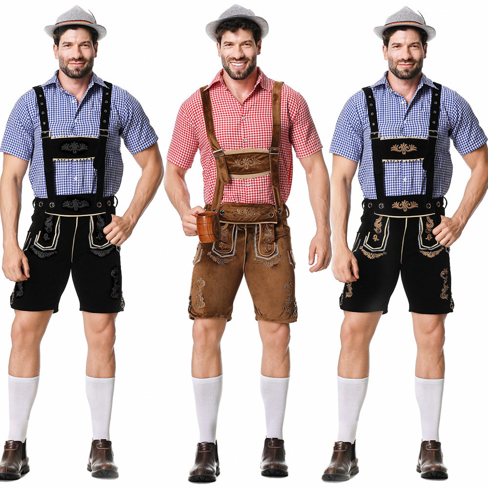 欧美德国啤酒节服装复古派对cosplay游戏服巴伐利亚传统皮裤套装