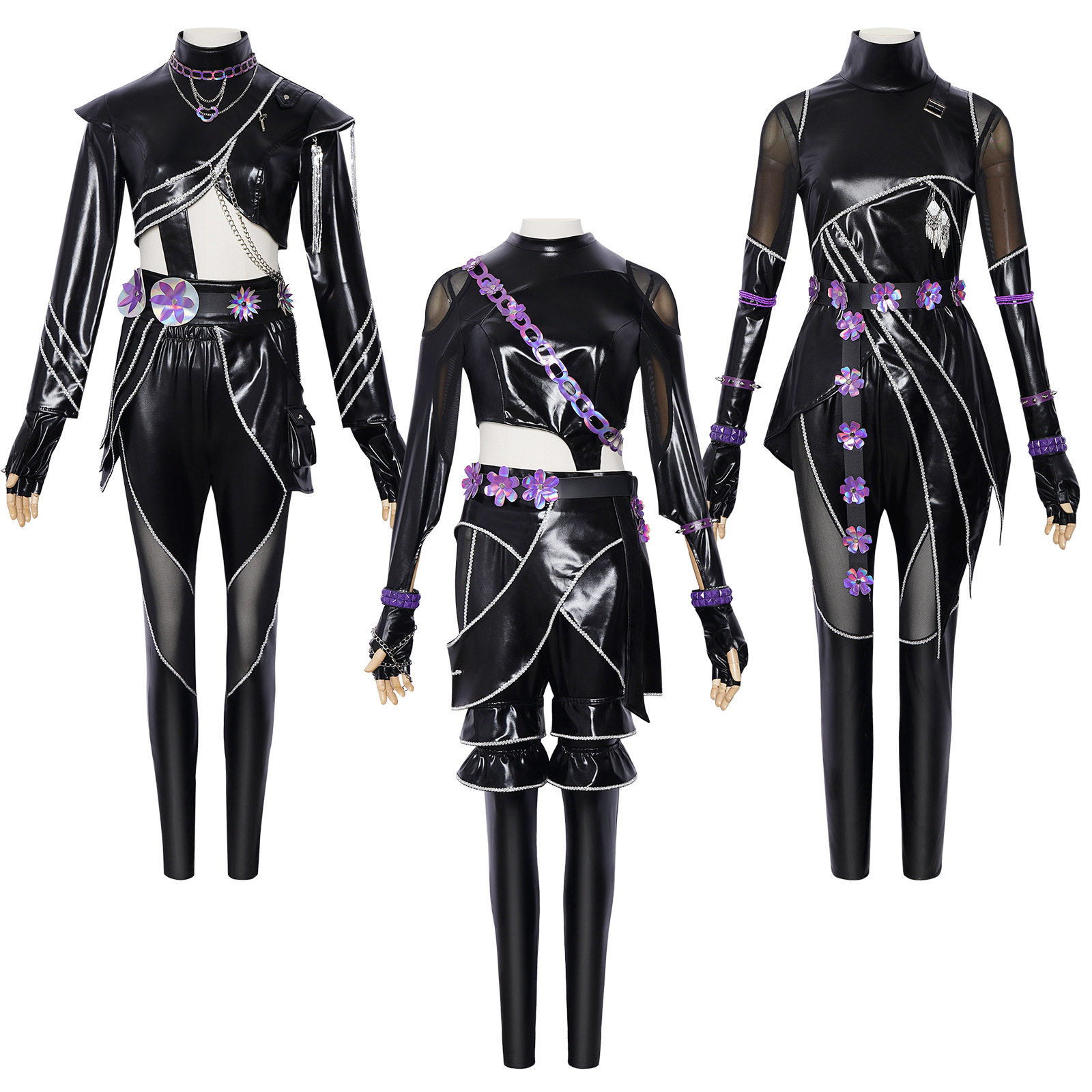 K-POP猎魔女团cos服鲁米米拉佐依黑色皮衣cos二次元舞台表演服装