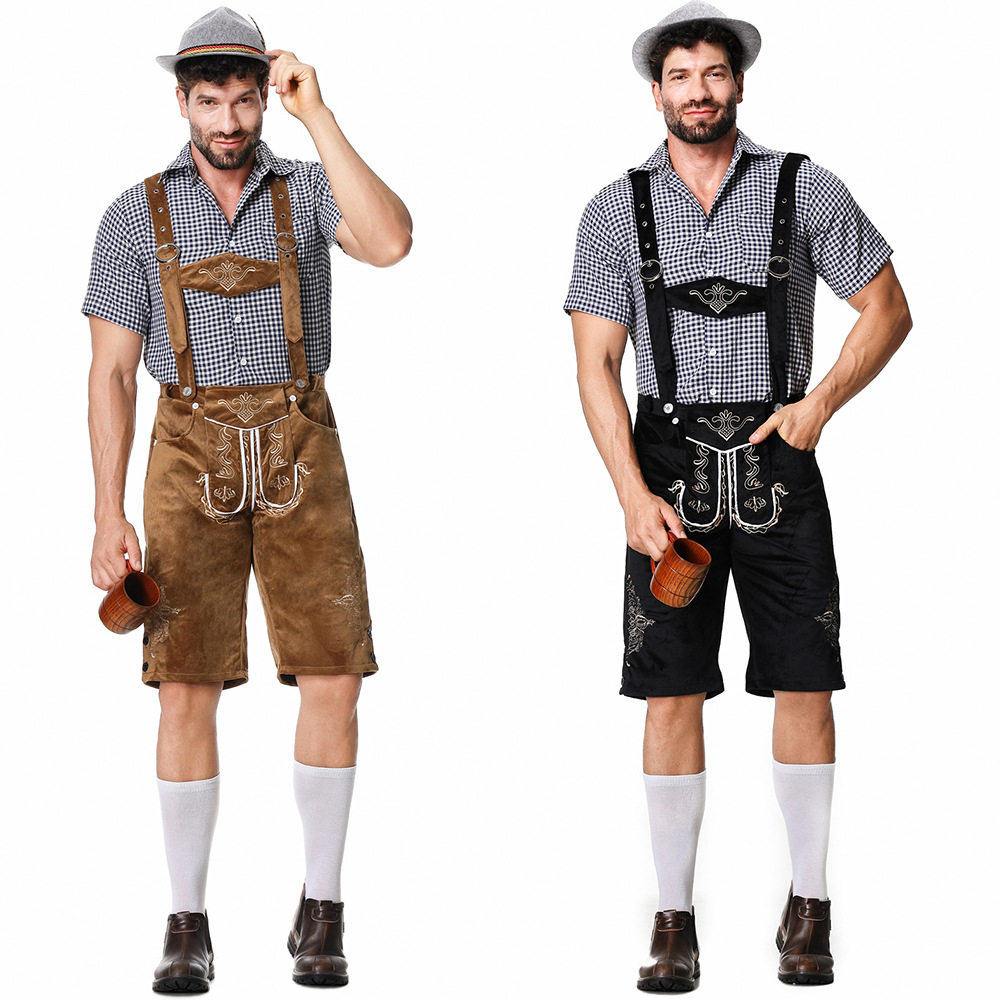 欧美德国慕尼黑啤酒节派对服装Oktoberfest巴伐利亚背带皮裤套装