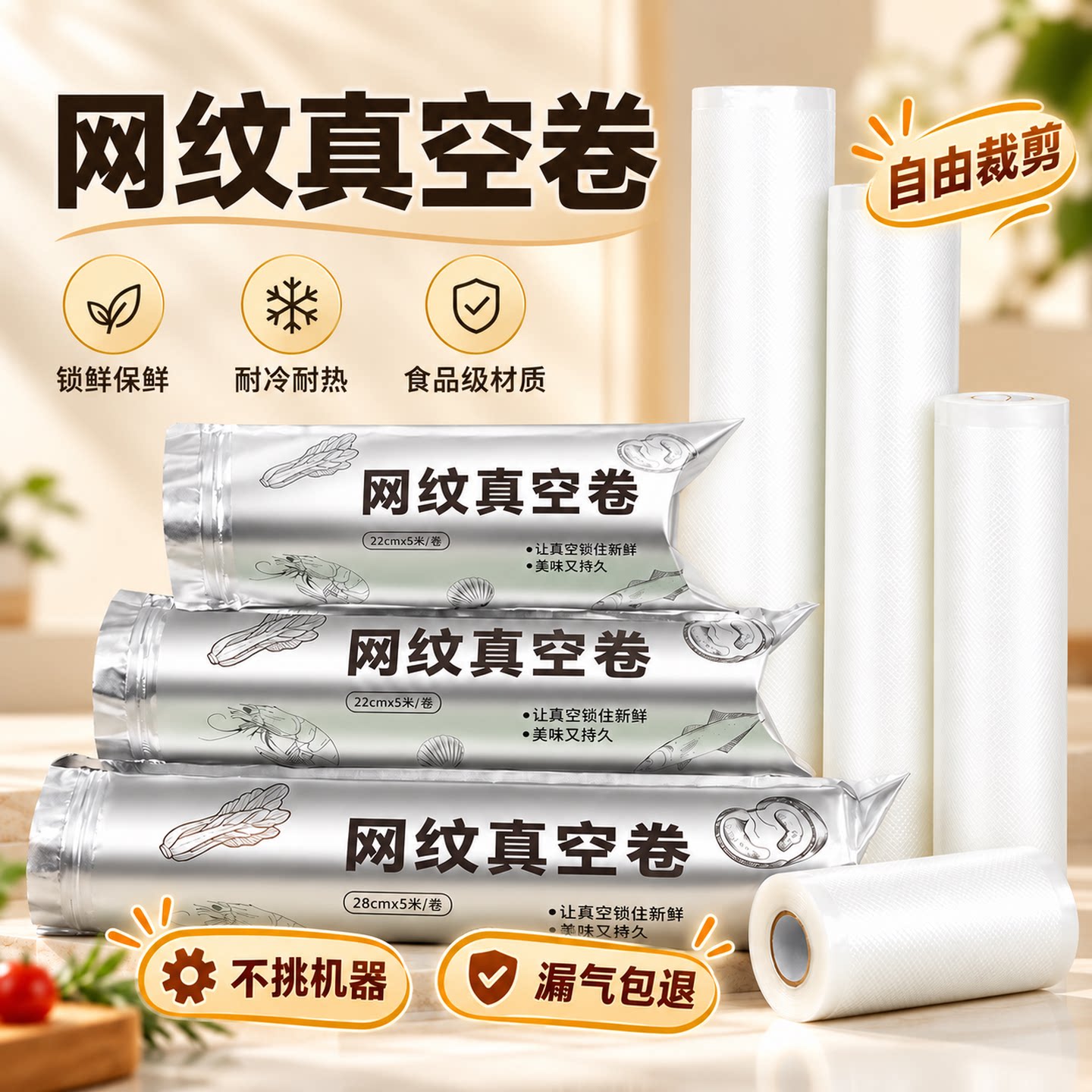 食品专用网纹真空卷装保鲜袋