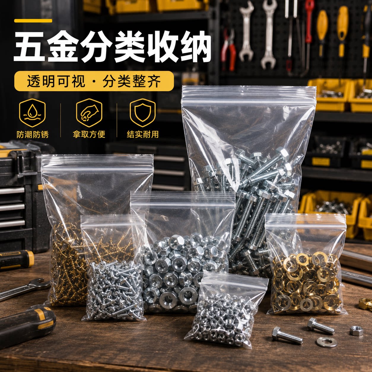 五金配件分装收纳袋加厚透明自封袋螺丝螺母钉子密封袋塑料包装袋
