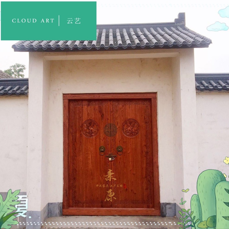 实木中式仿古大门定制r榆木别墅庭院大门进户门农村自