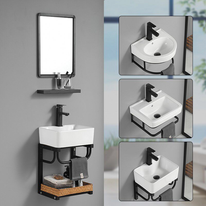 挂墙式不锈钢支架洗脸盆台盆陶瓷洗手盆小尺寸落地面盆简易洗漱台