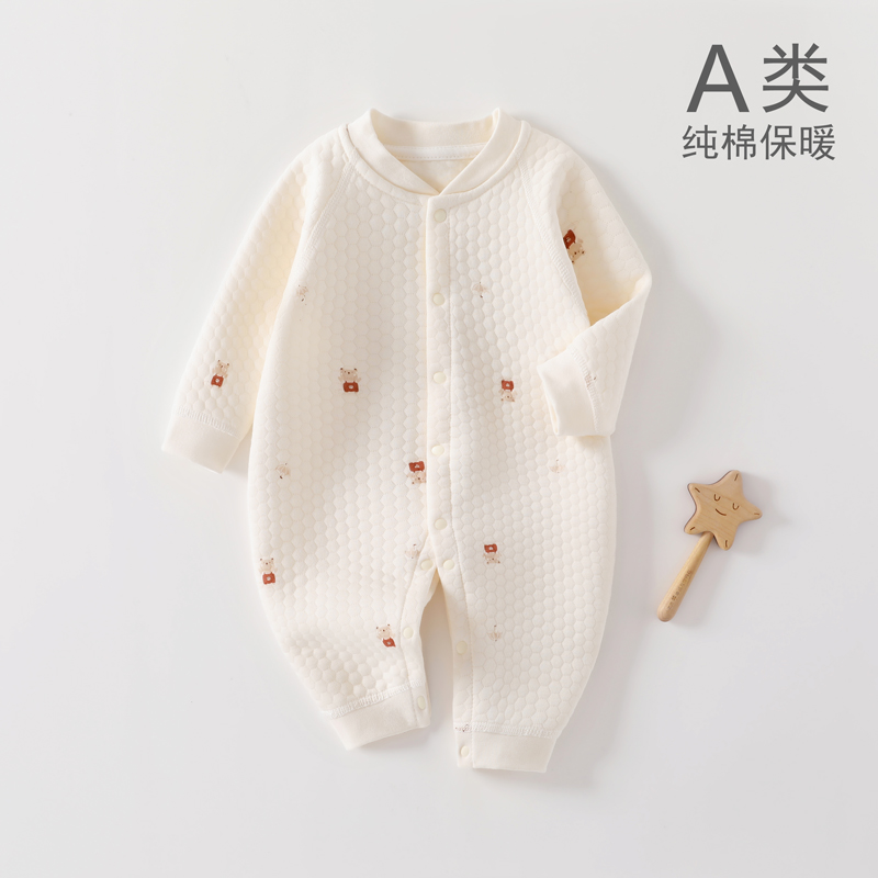 婴儿纯棉保暖连体衣秋冬季