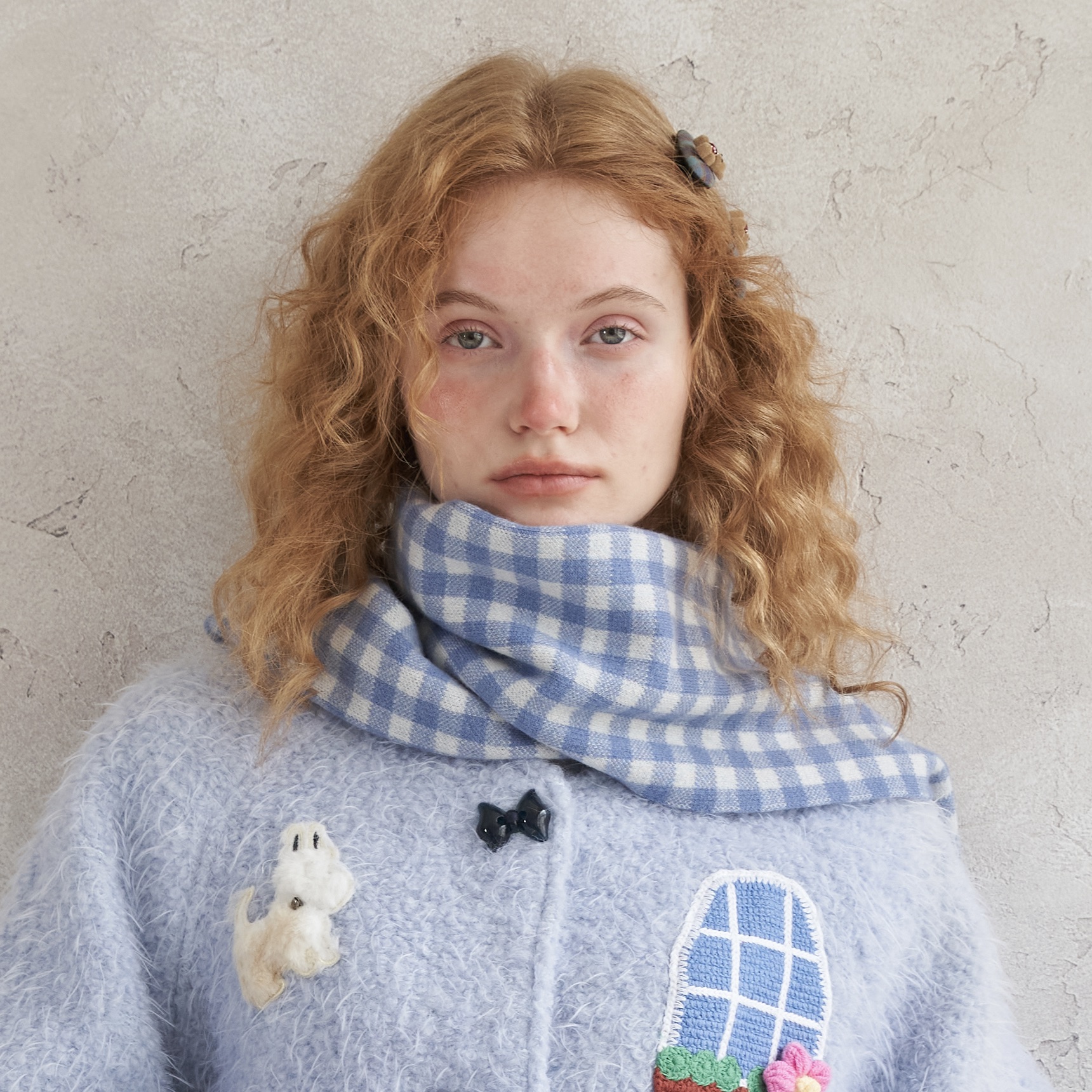 星山袋全羊毛格子围巾