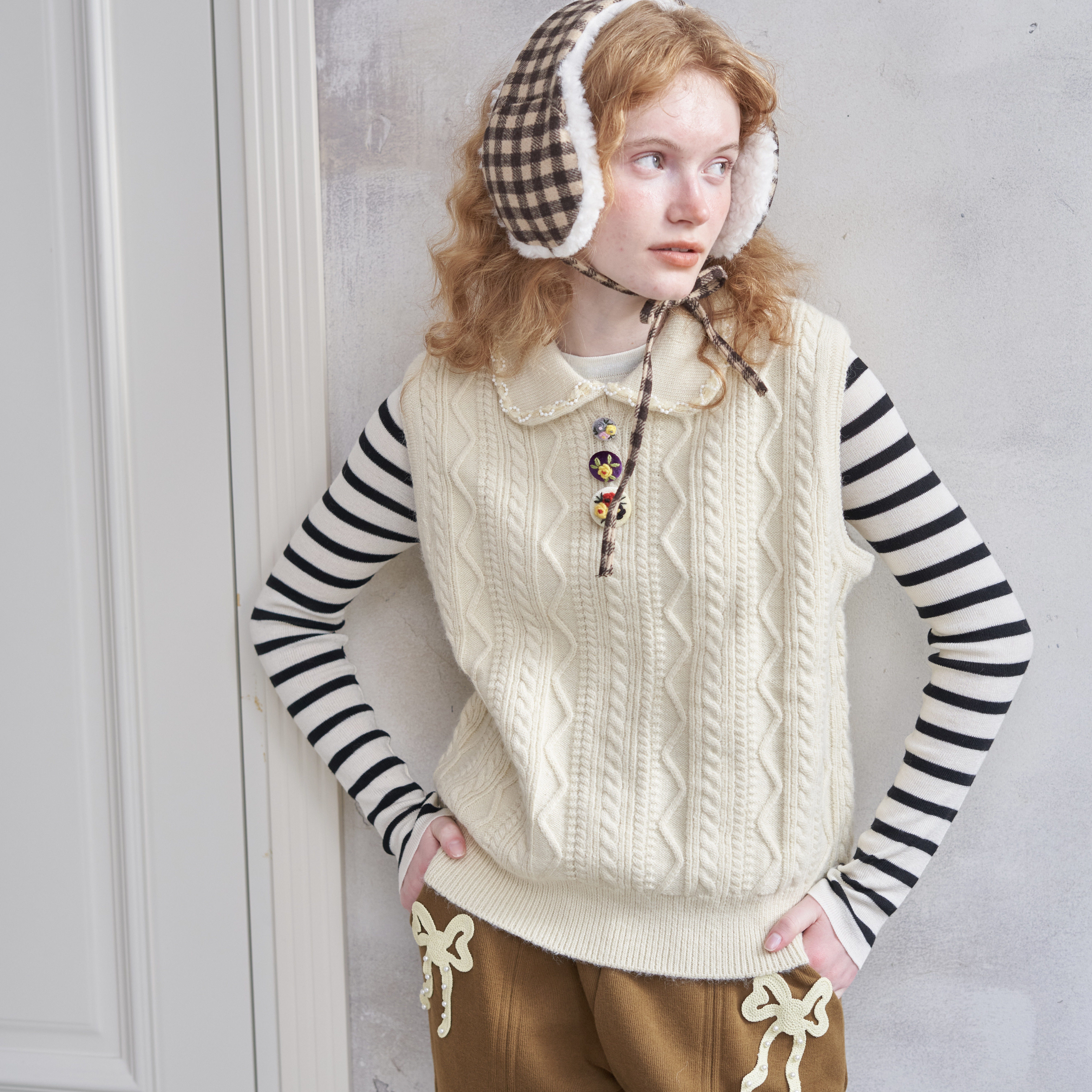 星山袋 复古法式奶黄色马甲100%羊毛麻花纹翻领针织马夹无袖针织,女装/女士精品,马夹,淘宝优惠券,粉丝福利购,淘宝优惠卷