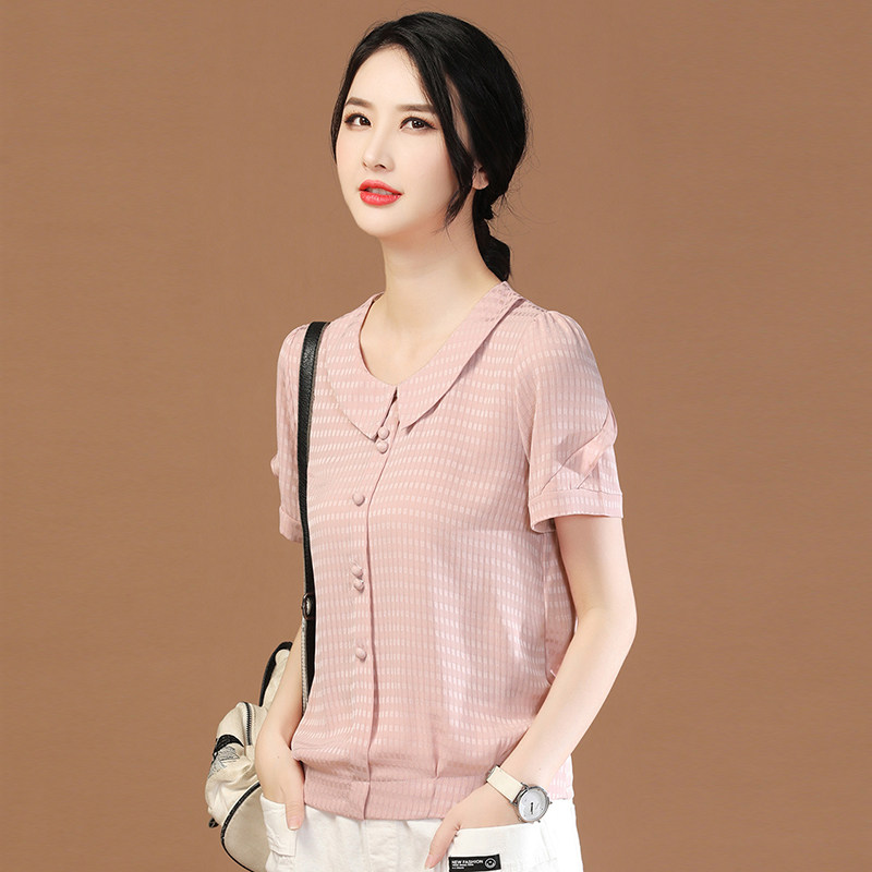 Pink Doll collar puff sleeve Short sleeved Chiffon shirt summer jacket Waist Belly shirt Blousein the Women's clothing/Boutique , Shirt  category - from Buy2taobao.com to provide professional Taobao agent buy service