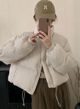 韩版2024冬季新款面包服女立领小个子秋冬短款棉服奶黄色棉衣外套