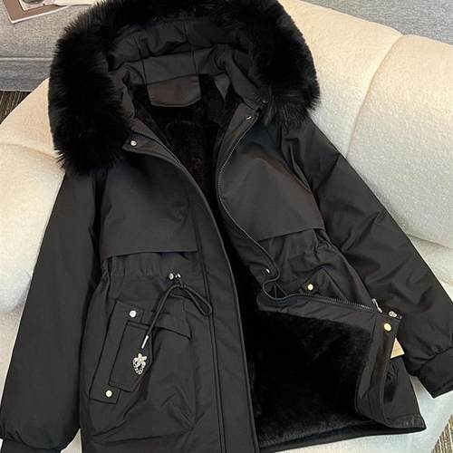 外贸加绒2025冬季新款派克服棉衣女韩版中长款棉服宽松外套棉袄