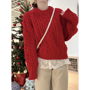 内搭打底毛衣 宽松圆领套头麻花休闲百搭针织衫 实拍实价 秋冬韩版