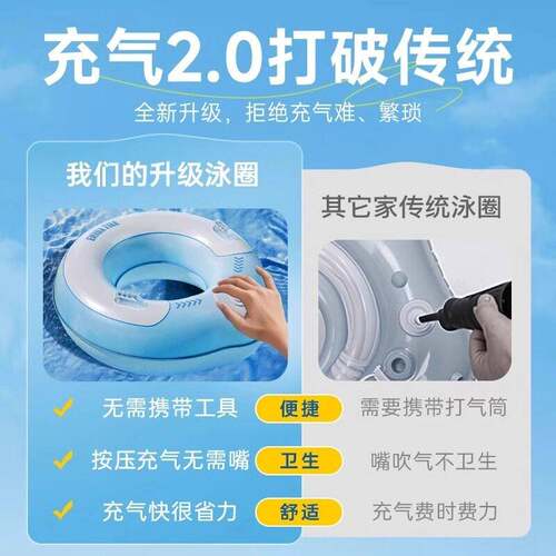 爆款加厚充气游泳圈成人儿童加大男女救生圈腋下圈大人可携式游泳