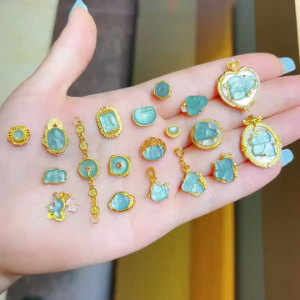 天然蓝水翡翠蝴蝶仙子佛公s925 银镀金配件手串手链diy半成品配饰