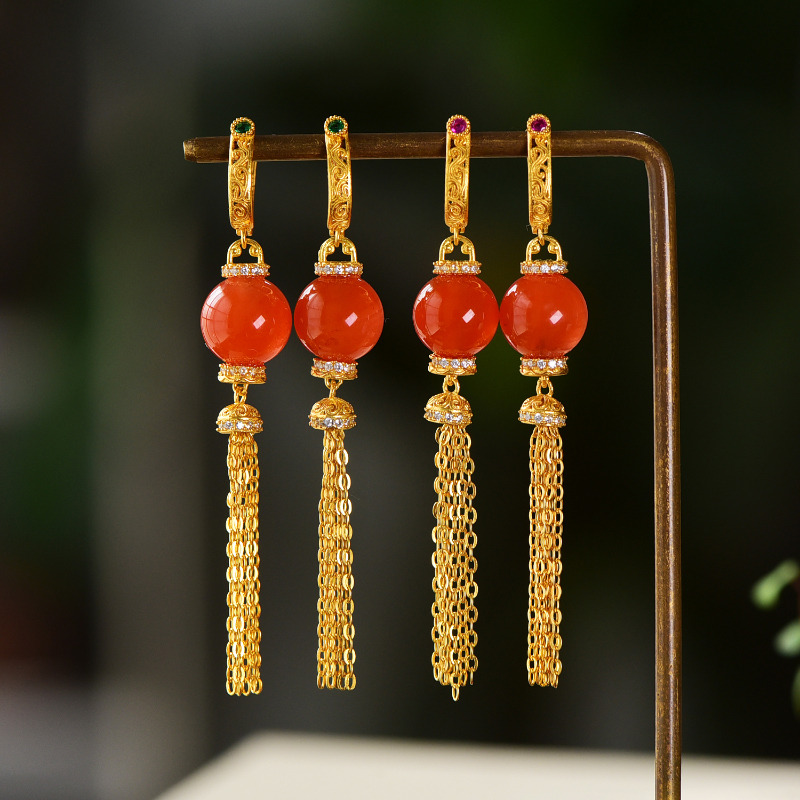 周胖胖南红银镀金配件耳饰