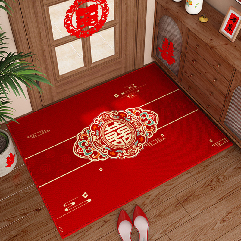 中式结婚地垫入户门垫进门喜庆红色婚房布置玄关脚垫喜垫门口地毯