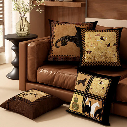 法式中古风抱枕黑色轻奢高级感复古蝴蝶靠枕客厅沙发方形组合靠垫