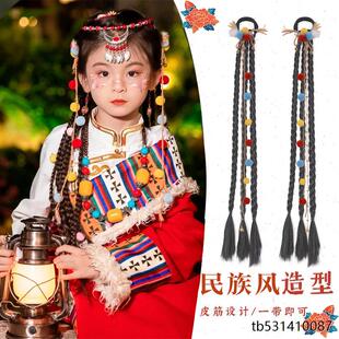儿童古风汉服假发头饰女童新中式辫子一体式懒人古装造型发髻发饰