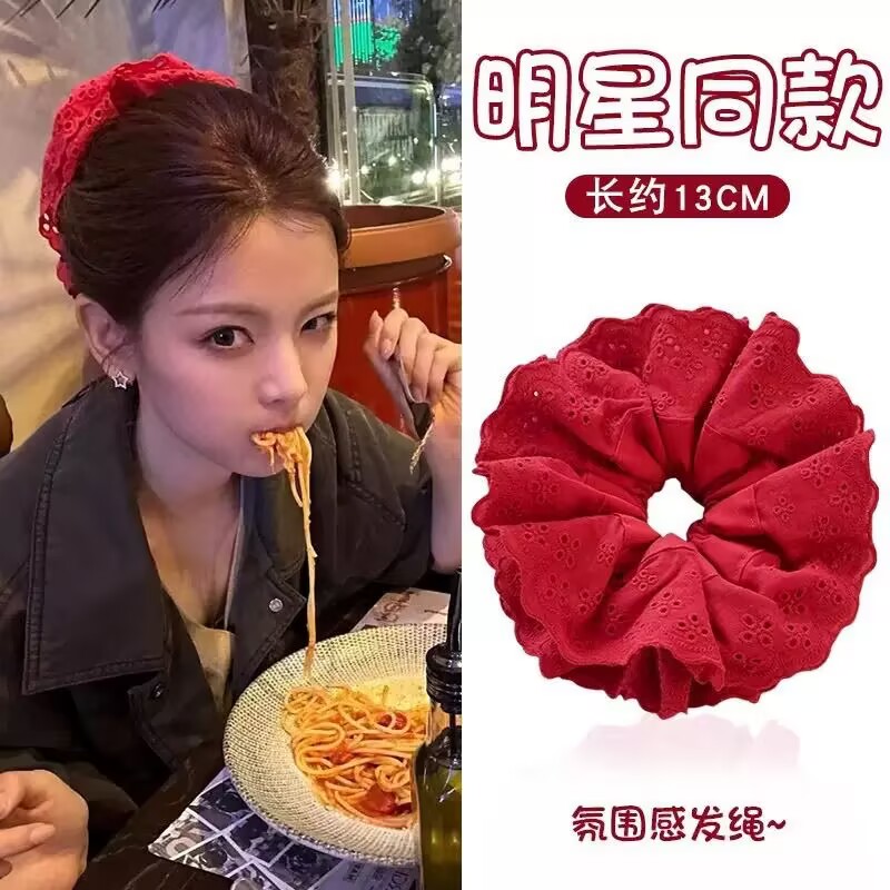 红色系镂空双层大肠发圈女扎头发绳马尾头绳皮筋气质2025新款发饰