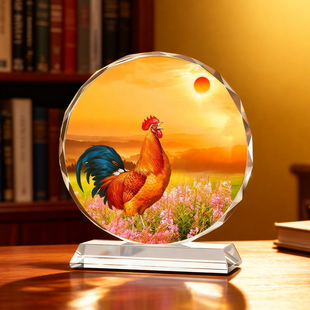 金鸡报晓招财聚财雄鸡水晶摆件大吉大利吉祥物家居桌面装 饰品送礼