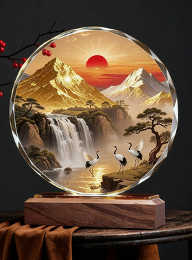 日照金山水晶摆件家居饰品招财乔迁送礼日出东方祝寿摆台定制