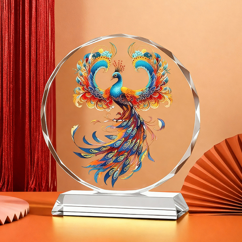 凤凰水晶摆件龙凤呈祥轻奢家居桌面装饰工艺品乔迁送礼物摆台高档