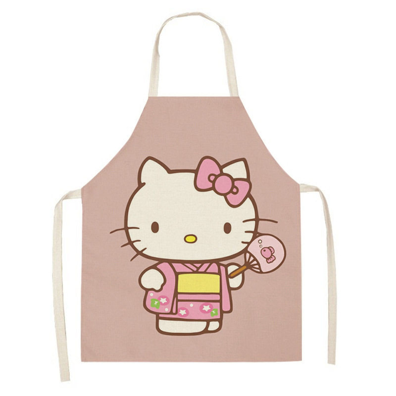 工厂直销围兜Hello Kitty儿童围裙亚麻粉色猫咪清洁成人围裙