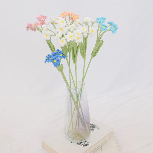 diy手工编织勿忘我仿真花手工编织花束成品毛线花永生花成品
