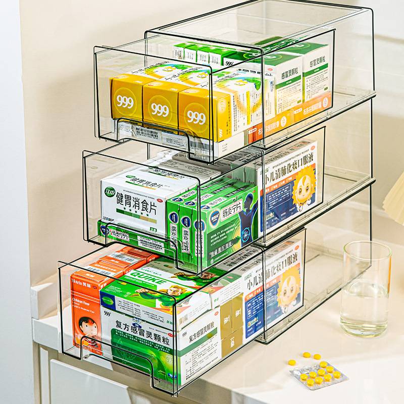 多层药箱抽屉式 透明药物收纳盒 药品家用置物架医药箱家庭装大号