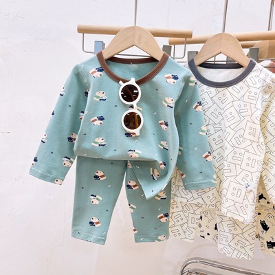儿童内衣套装新款无骨莱卡秋衣秋裤男童女童纯棉打底保暖睡衣套装