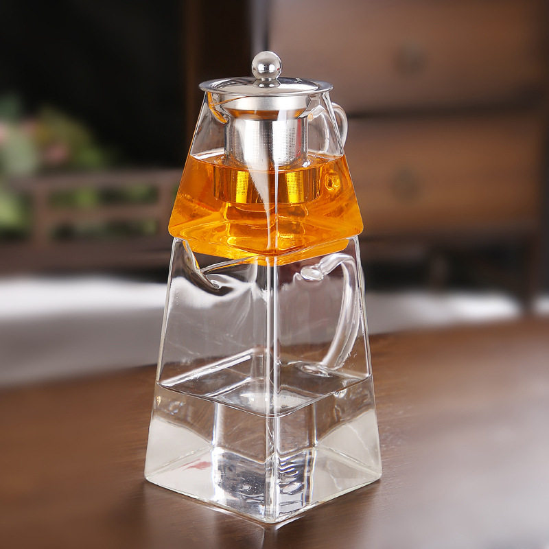 子母玻璃组合壶围炉煮茶壶透明玻璃泡茶壶过滤内胆四方底茶壶