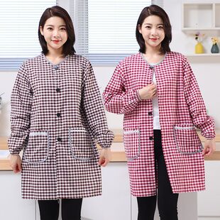 长袖围裙罩衣棉布时尚外穿开衫厨房家用做饭工作服污透气宽松防尘