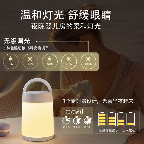 触摸小夜灯起夜喂奶手提台灯儿童睡眠床头灯可调光充电LED