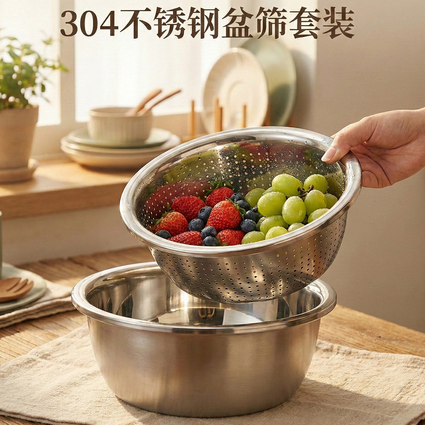 食品级加厚304不锈钢盆家