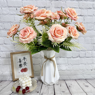 婚庆系列7头钻石仿真玫瑰婚礼插花布置场地道具假花装饰娟花