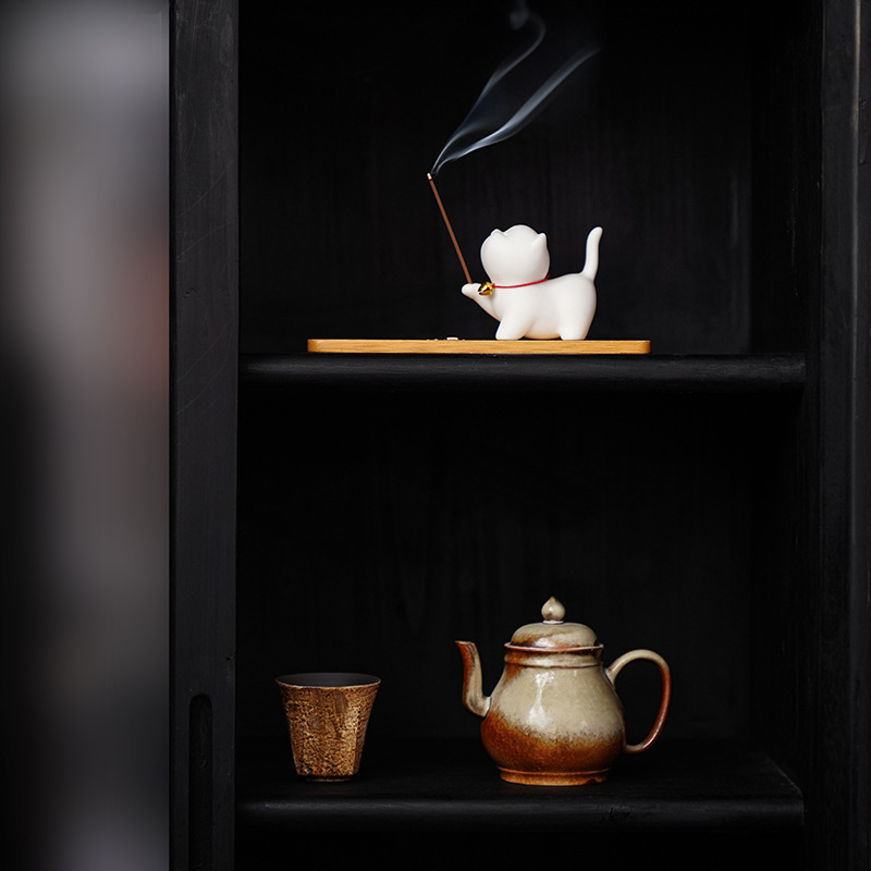 可爱故宫小猫咪陶瓷香插香薰炉摆件软萌治愈茶桌茶宠室内线香插炉