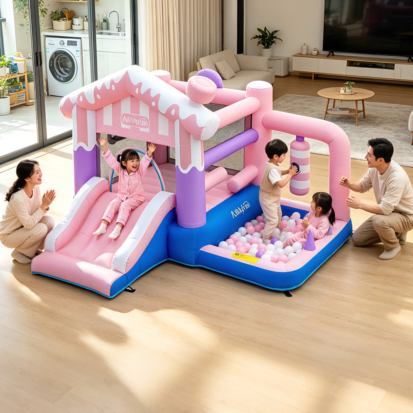 AirMyFun粉屋乐园充气城堡室内小型儿童家用蹦蹦床滑梯跳床淘气堡